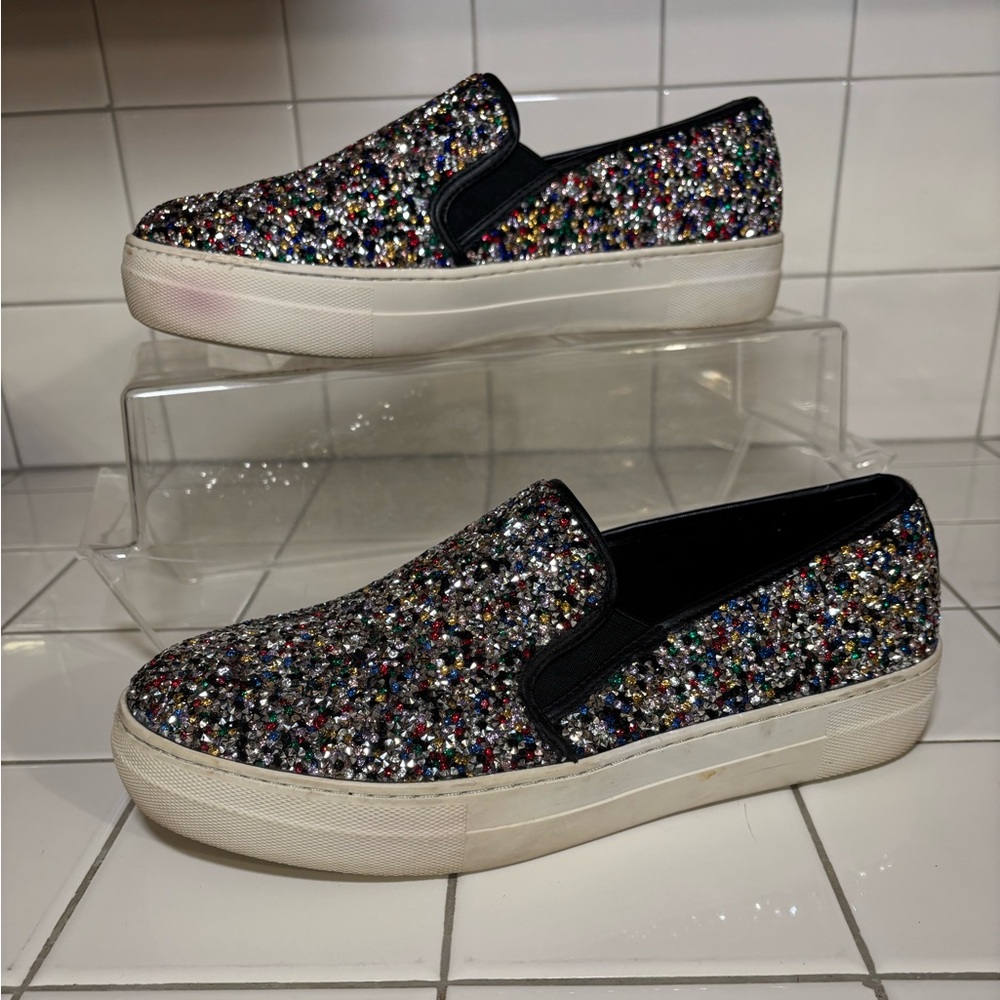 Steve Madden Gracious Slip On Shoes Sparkling Multicolored Jewel Rhinestones 9